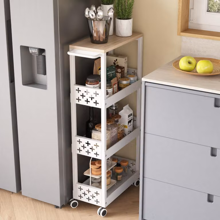 Carrello con 4 ripiani, scaffale mobile a 4 livelli con ruote