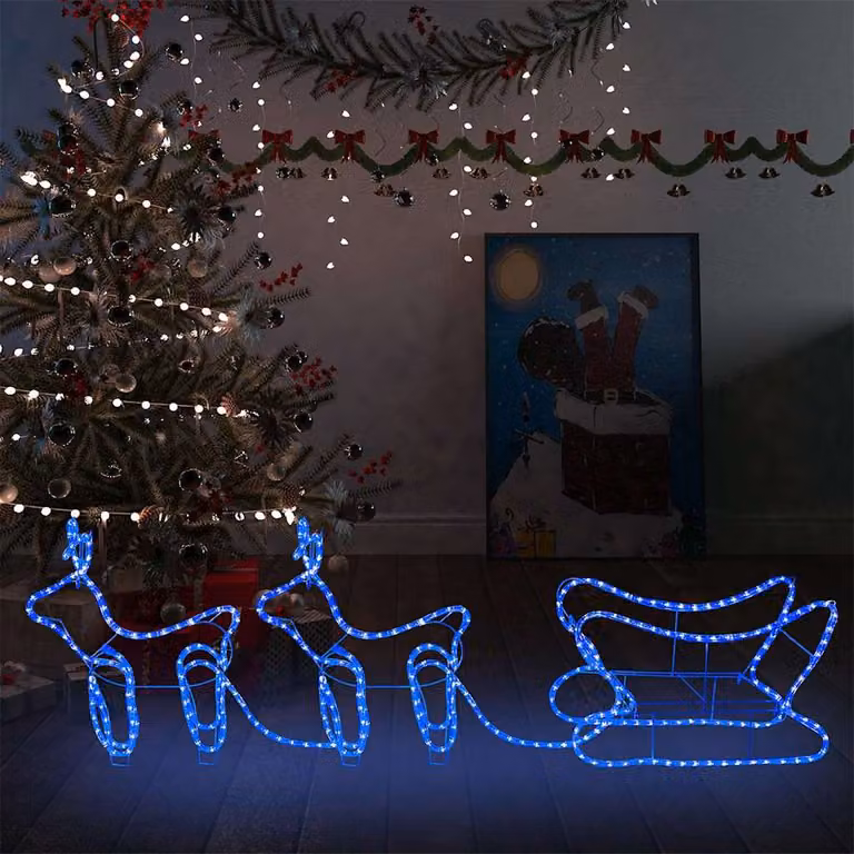 Decorazione Natalizia per Esterni con Renne e Slitta vidaXL, 576 LED Blu