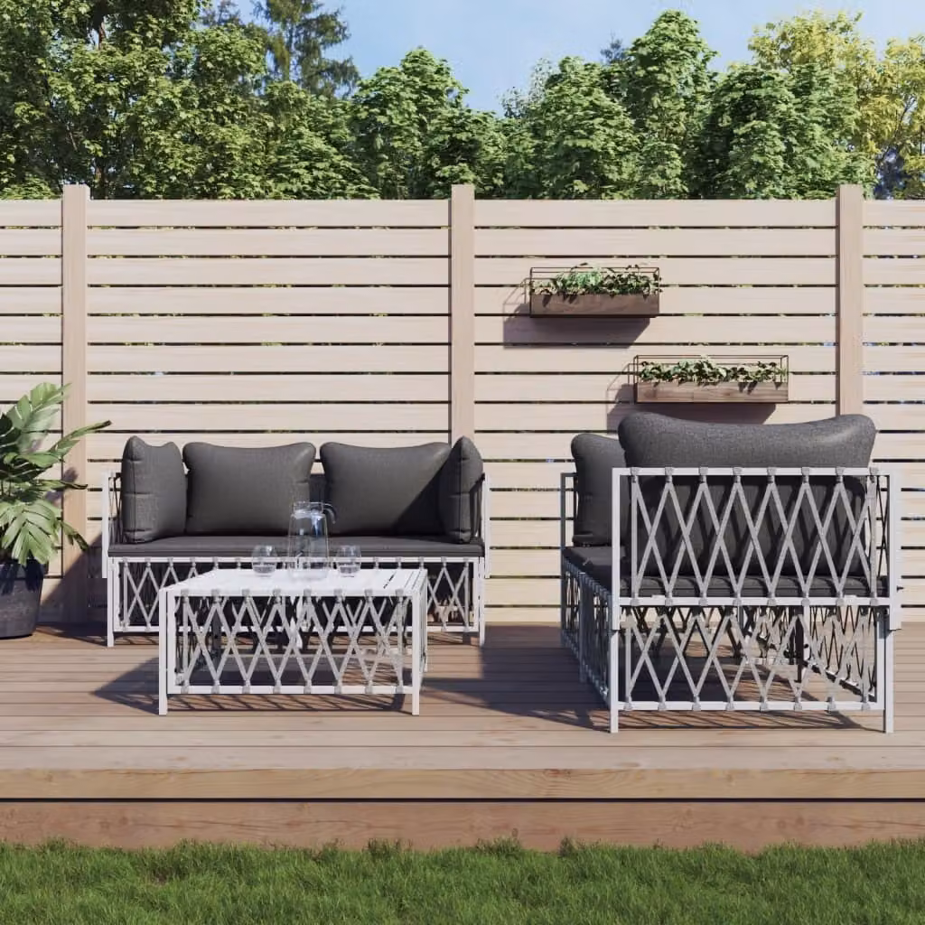 Maison Exclusive - Set da giardino da 5 pezzi con cuscini, bianco e acciaio