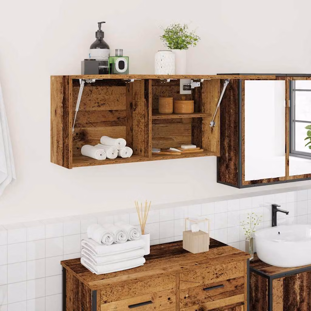 Mobile da bagno vidaXL in legno marrone con ante a cerniera e ripiani interni, L 80 x P 25 x H 40 cm