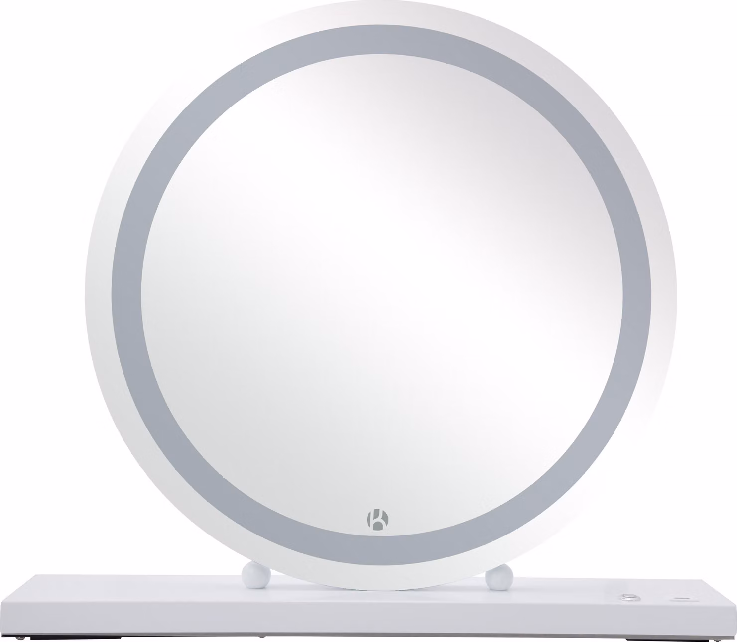 Specchio da trucco Padiro, dimensioni 60 x 53 x 10 cm, colore bianco, realizzato in ferro, vetro e MDF, con illuminazione a LED