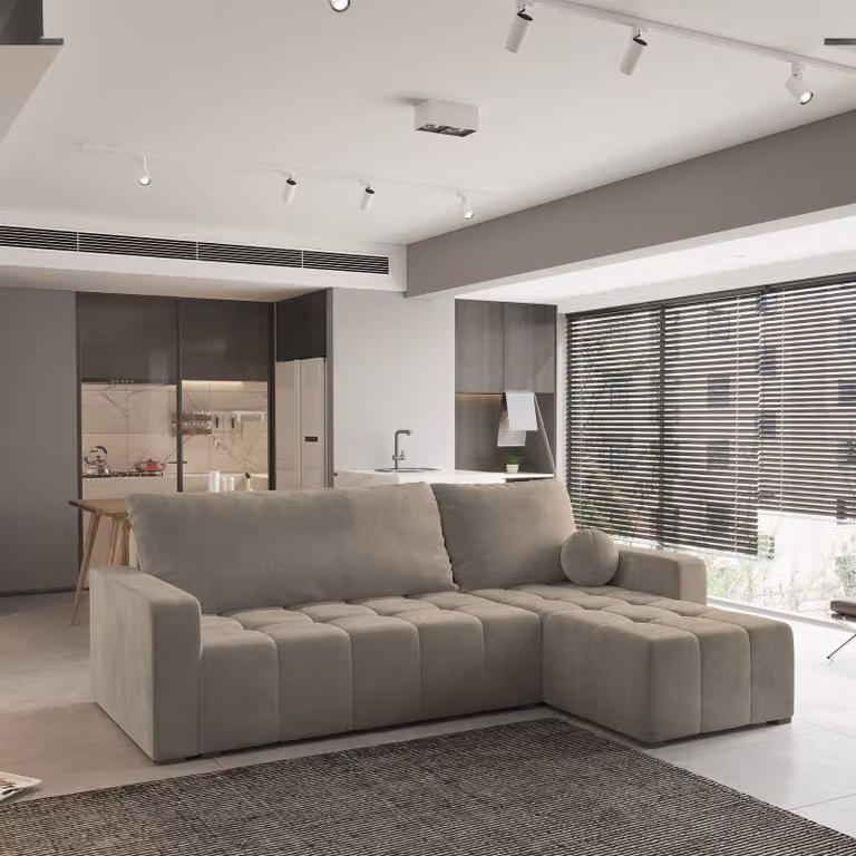 Divano angolare Masseno VOLIRA con funzione letto a L, divano con box letto, divano da salotto, divano, divano, divano letto, set di divani - beige, PAROS 02