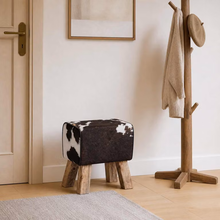 Panchina moderna vidaXL in pelle e legno con stampa animal print, Bianco e Nero, L/P/H: 110 x 40 x 45 cm