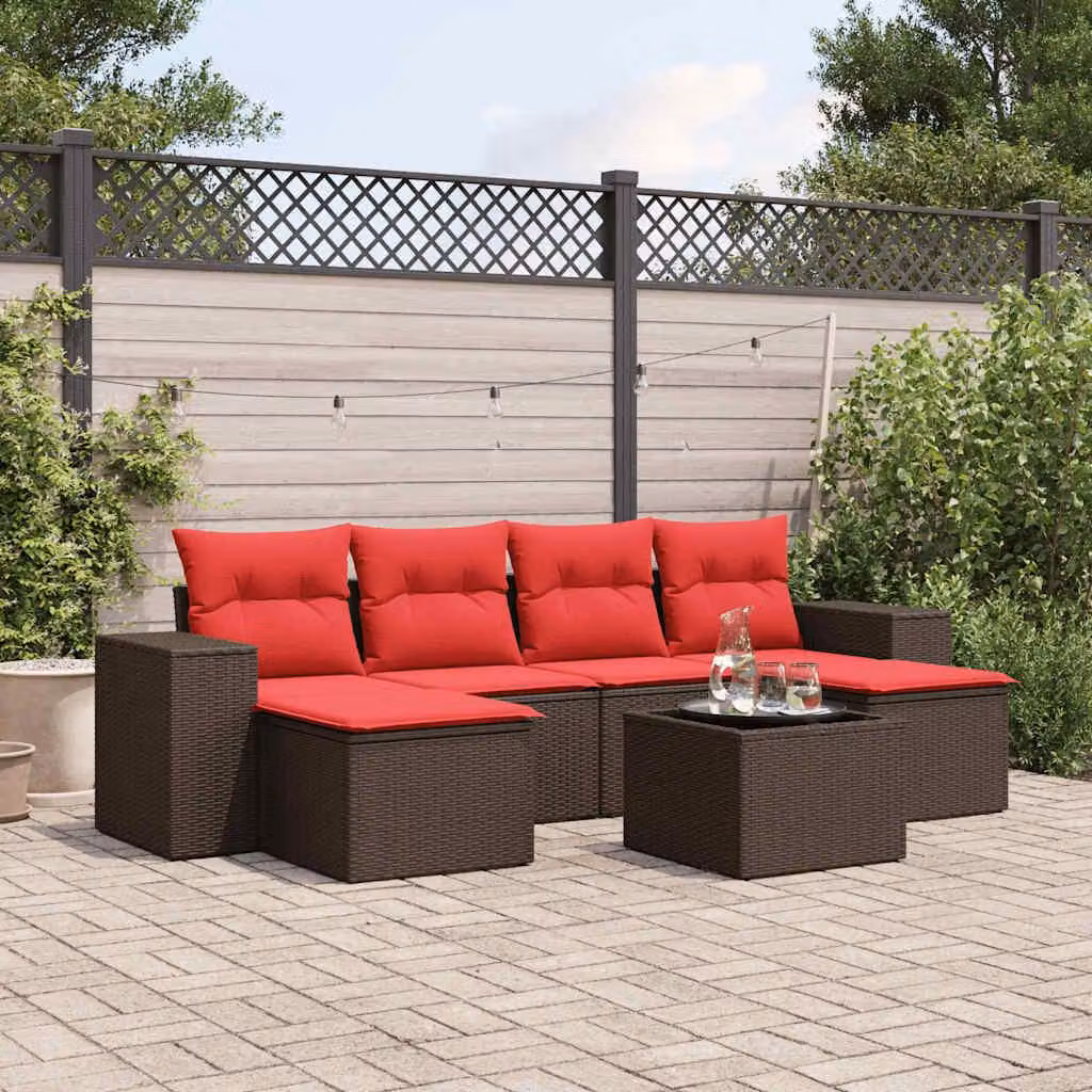 Maison Exclusive - Set di 7 pezzi per giardino con cuscini, marrone, polyrattan