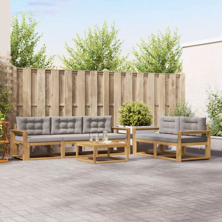 vidaXL Set di divani da esterno a L con tavolino in legno di acacia Bianco e Grigio