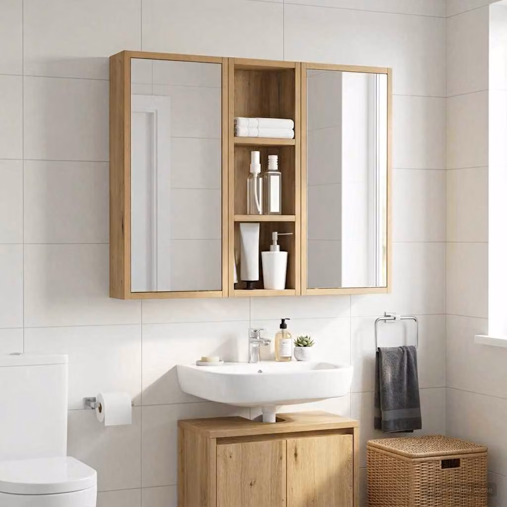 Armadio da bagno a muro vidaXL in rovere marrone con ripiani interni e ante a battente L/P/H: 20 x 10 x 60,5 cm