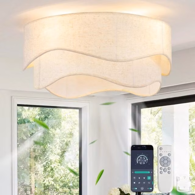 Ventilatore da soffitto con luce MODFU, controllo tramite app e telecomando, oro e bianco