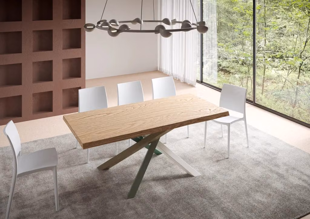 Tavolo allungabile moderno Versalux in rovere scortecciato con gambe a X in metallo, L/P/H: 90 x 180/230 x 75 cm, colore antracite e marrone – 2