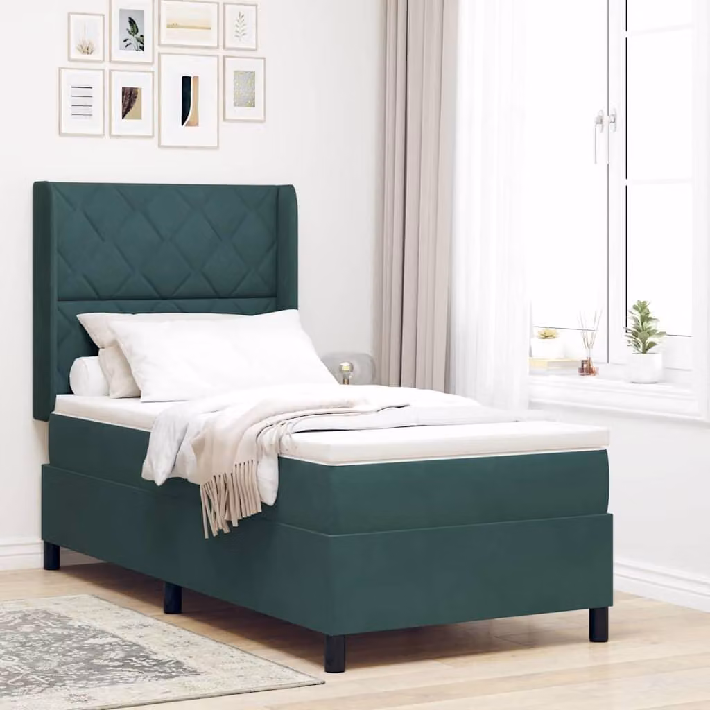 Maison Exclusive - Letto boxspring con testiera verde scuro 100 x 200 cm in velluto