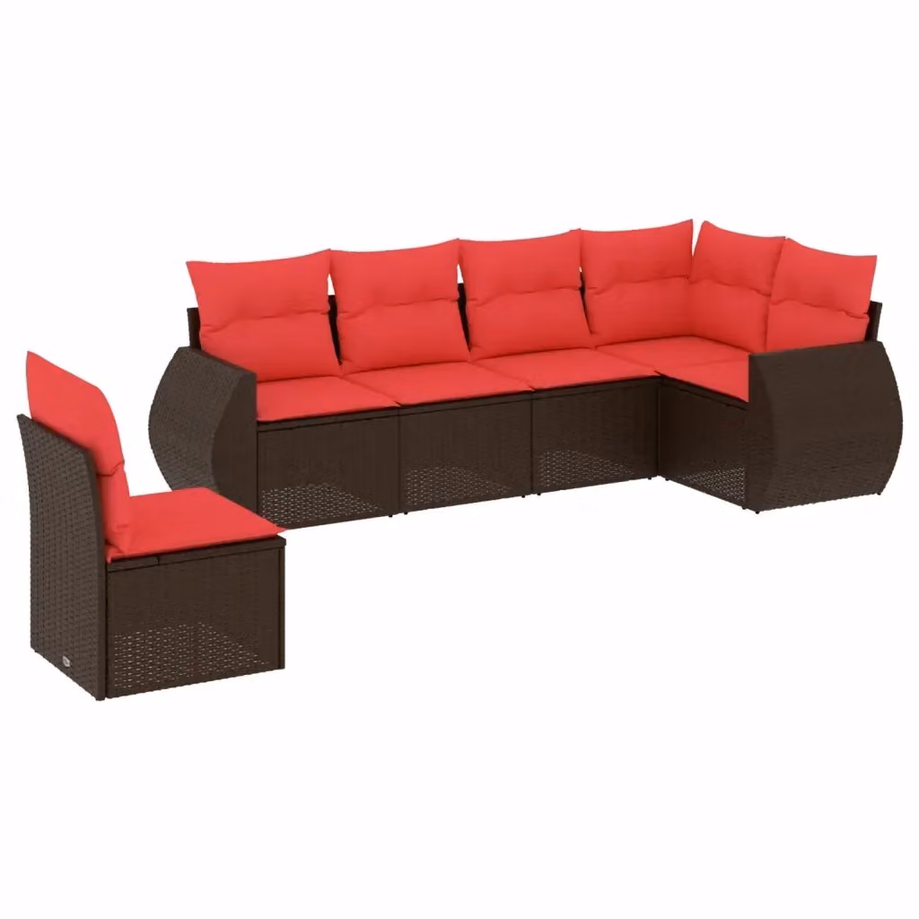 Set di Divani da Giardino a L vidaXL in Polyrattan Marrone con Cuscini e Struttura in Acciaio – 2