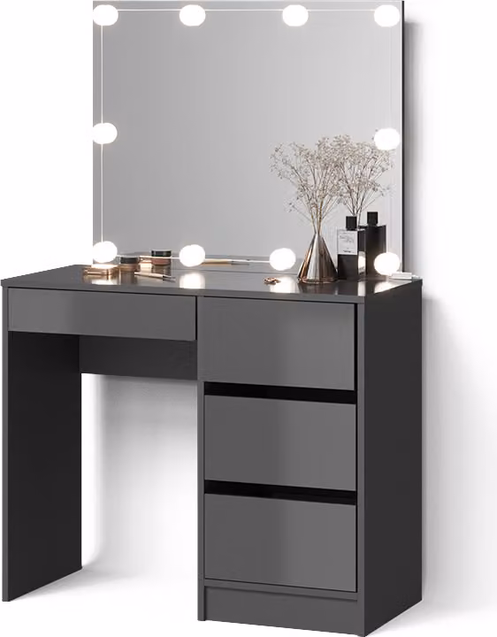 Tavolo da toeletta Livinity Imola Antracite 90 cm con specchio e catena luminosa LED, Model 52417