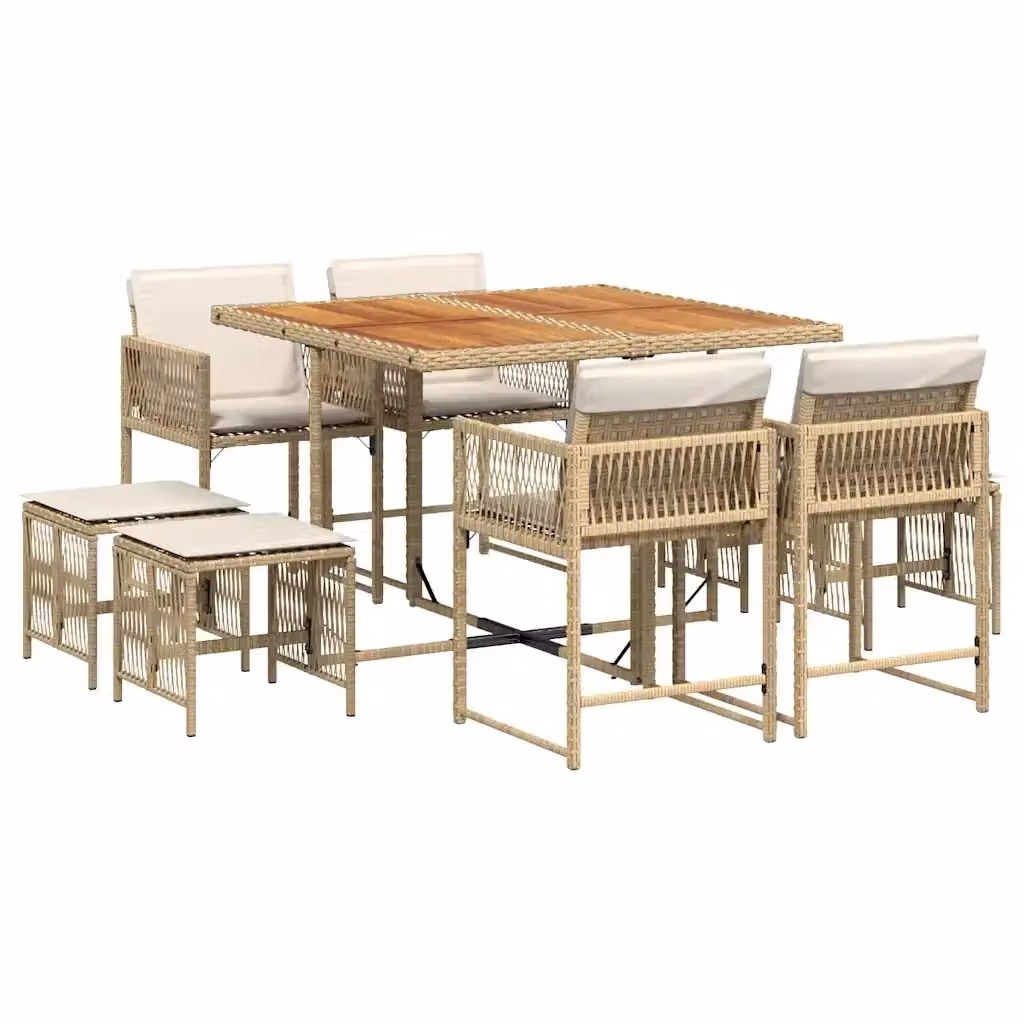 Set da pranzo da giardino vidaXL in polyrattan con cuscini beige e legno di acacia, 9 pezzi – 2
