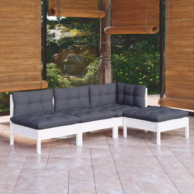 Set Divani da Giardino vidaXL a Forma di L con Cuscini, Struttura in Legno di Pino Trattato e Colore Antracite, Grigio o Bianco