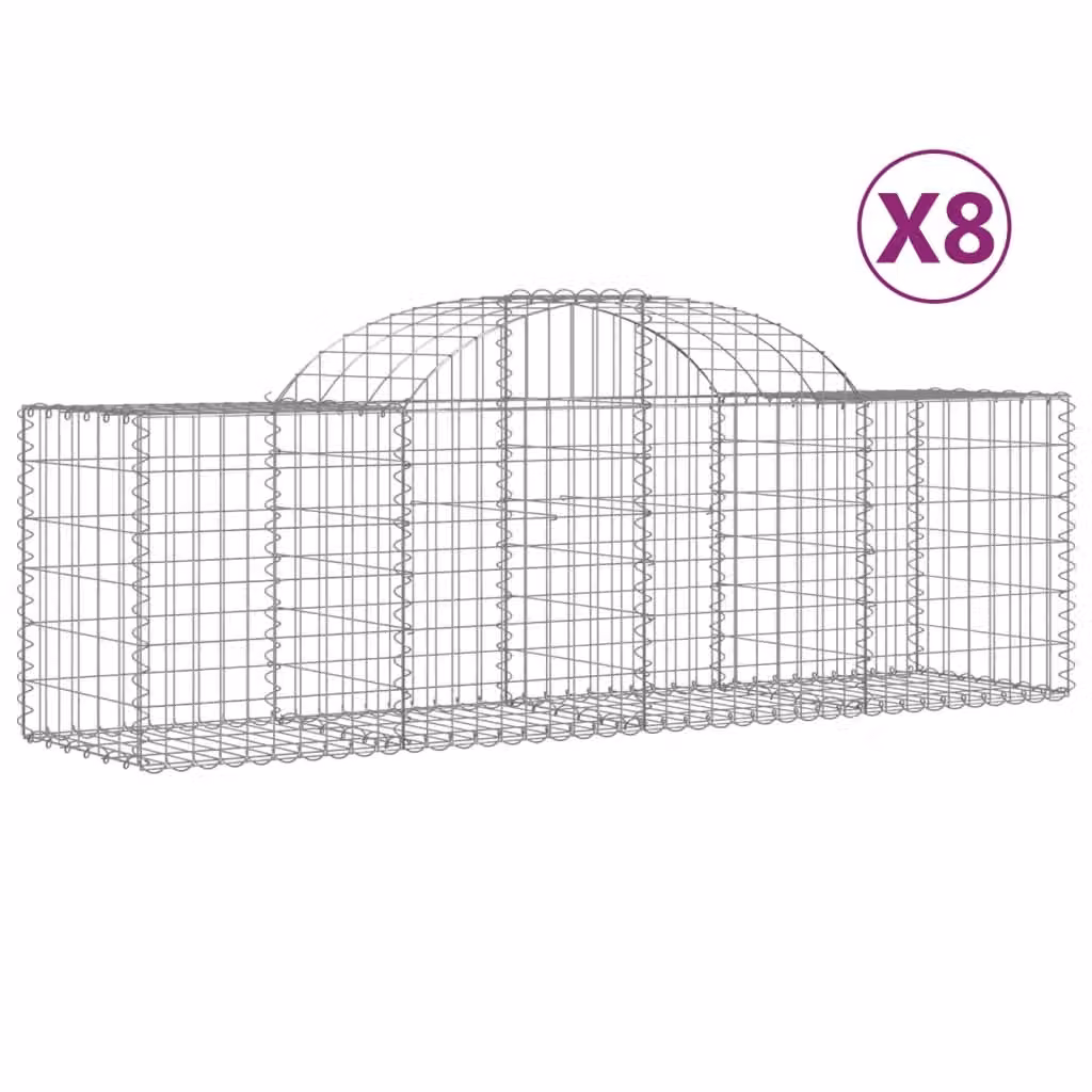 Cesti Gabbioni ad Arco 8 pz 200x50x60/80 cm Ferro Zincato