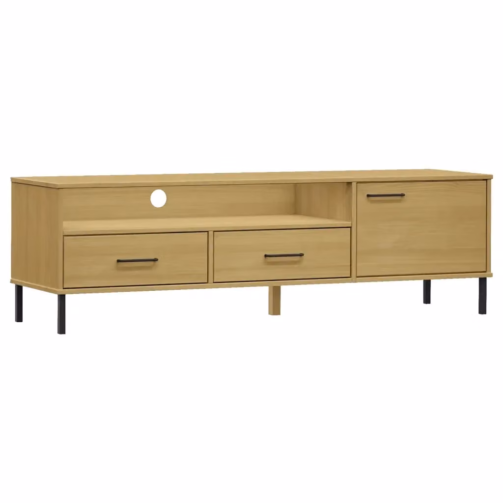 Mobile TV OSLO vidaXL in legno di pino massello e metallo marrone per soggiorno, L: 158 cm, P: 40 cm, H: 46,5 cm – 2