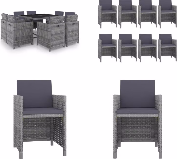 vidaXL Set da pranzo da giardino 9 pezzi con cuscini in poly rattan antracite - Set di mobili da giardino - Set di mobili da giardino - Tavolo e sedie da giardino - Tavoli e sedie da giardino