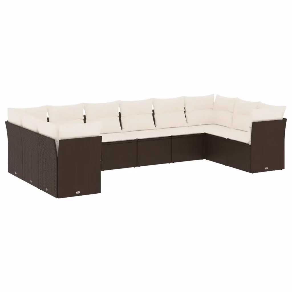 Set di divani da giardino vidaXL in rattan marrone con cuscini bianchi e struttura in acciaio rivestito in polvere – 2