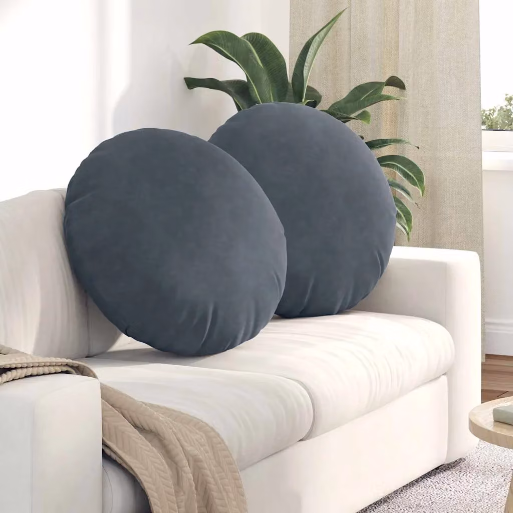 Set di 2 cuscini per seduta rotondi vidaXL in velluto grigio, Ø 60 cm x 21 cm
