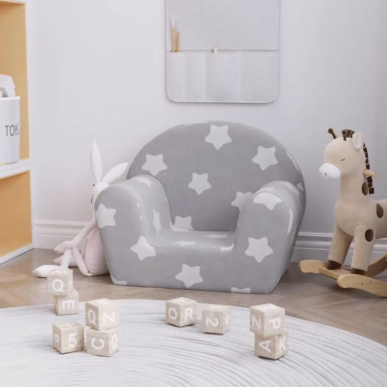 vidaXL Divano per Bambini Grigio con Motivo Floreale in Poliestere