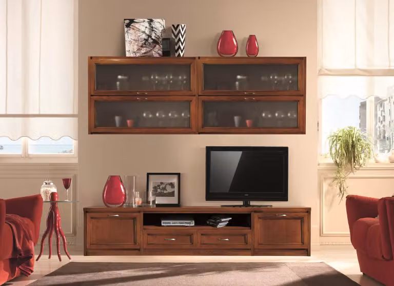 Parete attrezzata porta tv Mobili 2G in legno e vetro color marrone, L: 212 cm