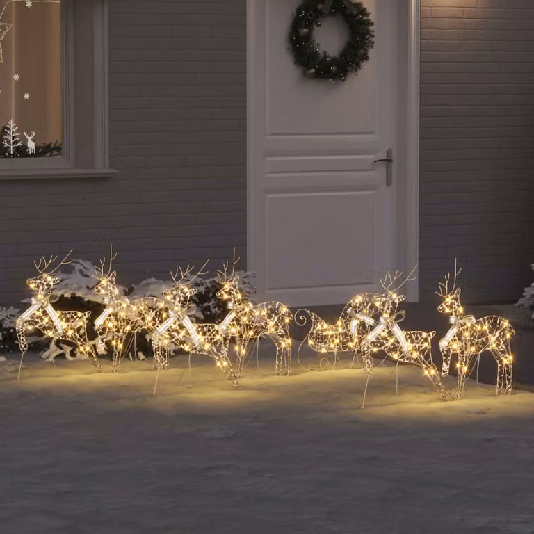 Set di 7 Renne LED vidaXL in PET Oro con 40 LED a luce bianca calda, H 65,5 x L 44 x P 18 cm
