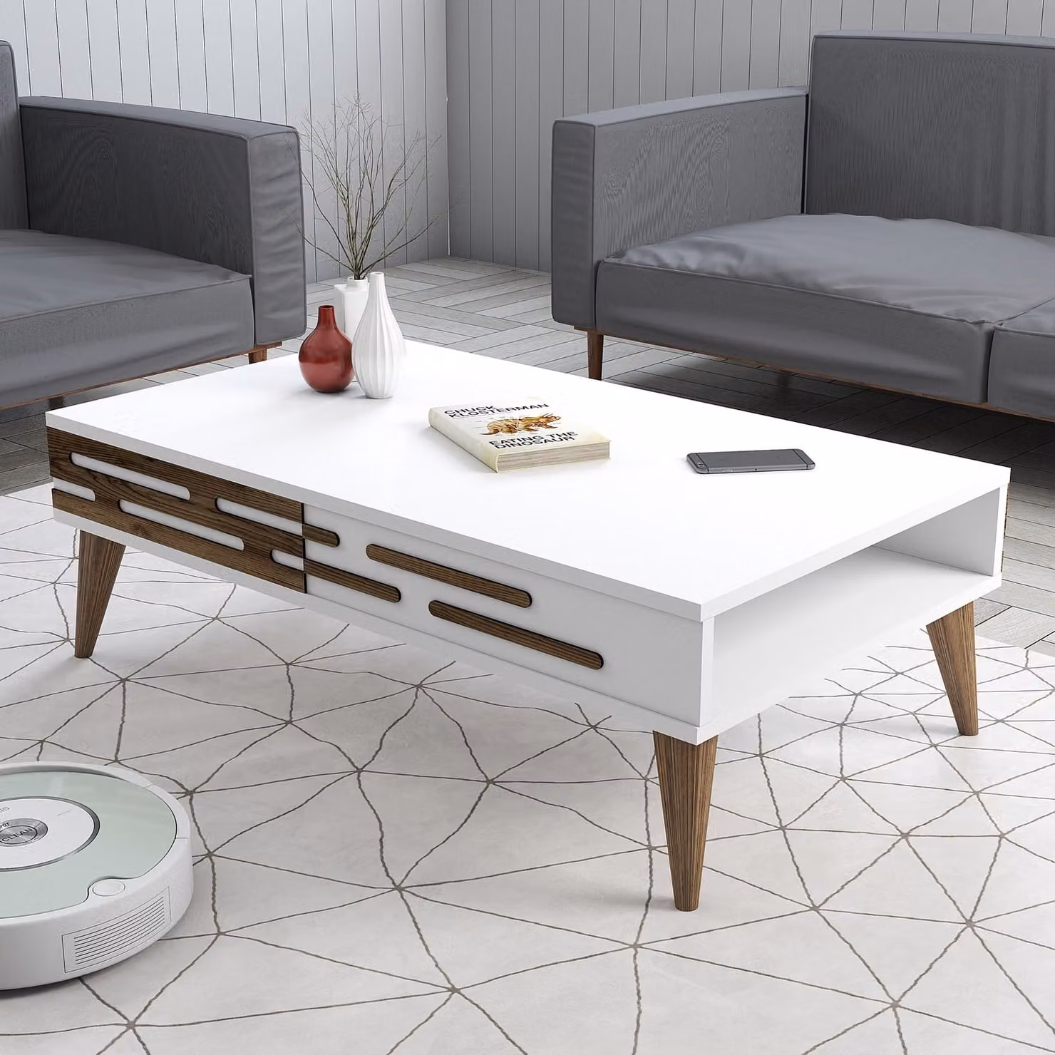 Skye Decor, Valensiya - Bianco, tavolino, bianco, 100% pannelli di particelle rivestiti in melamina, 105 x 34,6 x 60 cm