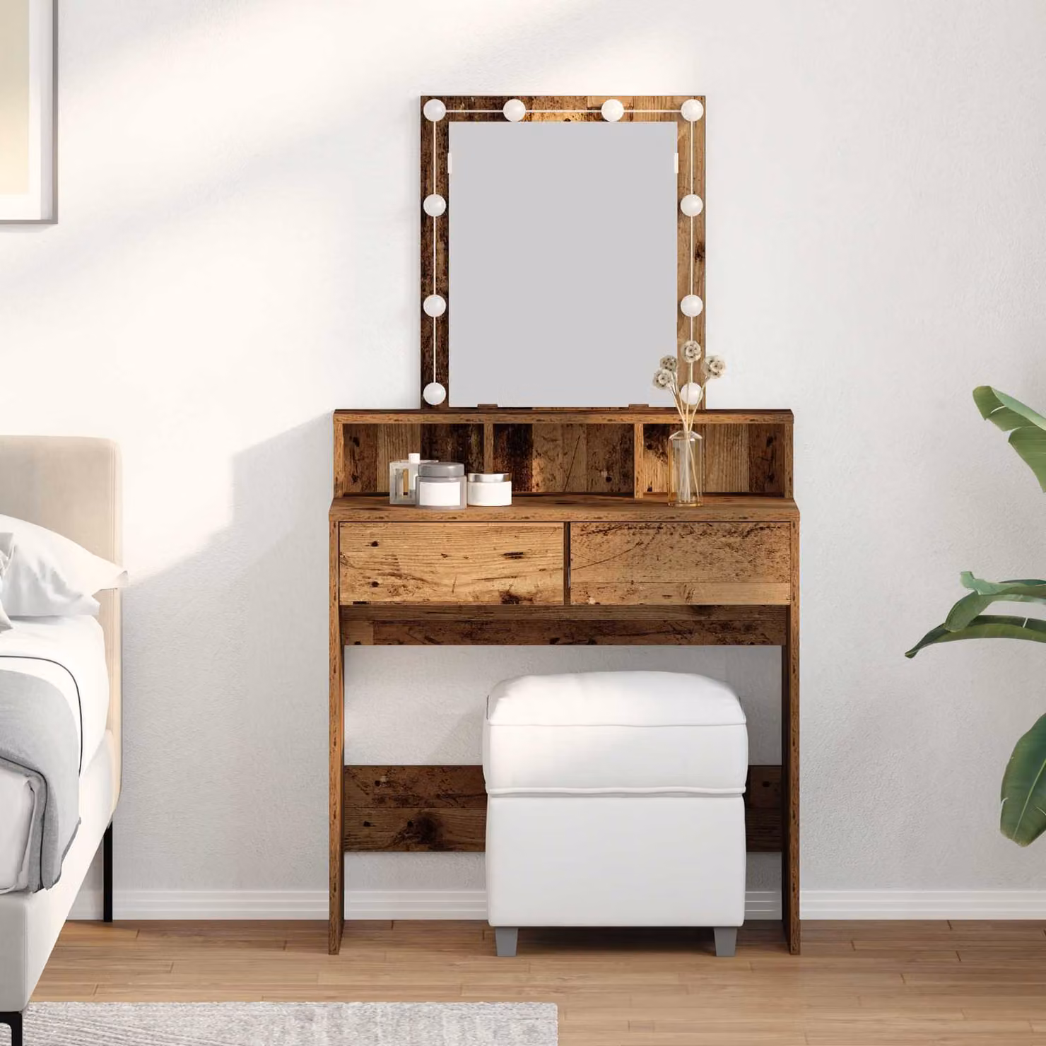 vidaXL Tavolo da Trucco Moderno in Legno Marrone con LED L/P/H: 80 x 41 x 144.5 cm