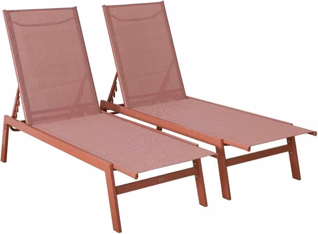 Set di 2 lettini prendisole Sweeek in acciaio verniciato color terracotta con tessuto textilene e poggiatesta regolabile