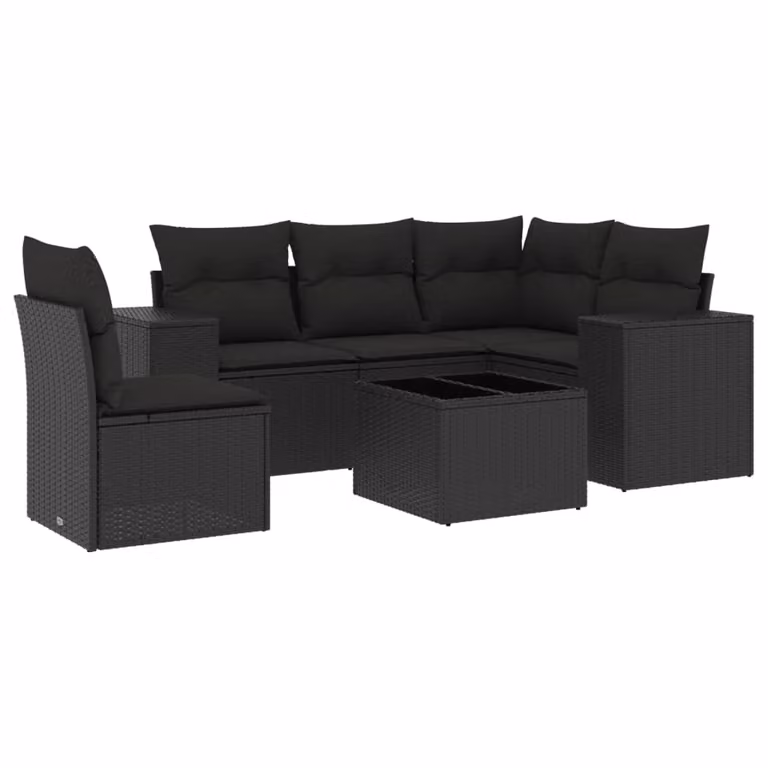 Set Divano da Giardino 6 pz con Cuscini Nero in Polyrattan