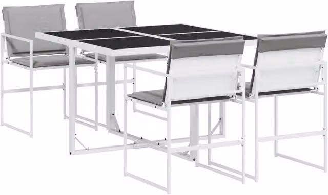 Set da Pranzo da Giardino Moderno in Acciaio Verniciato a Polvere e Vetro Bianco e Grigio