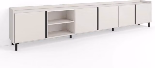 Mobile TV Soggiorno, 309x61x35 cm, Per TV fino a 80", Design industriale, Beige
