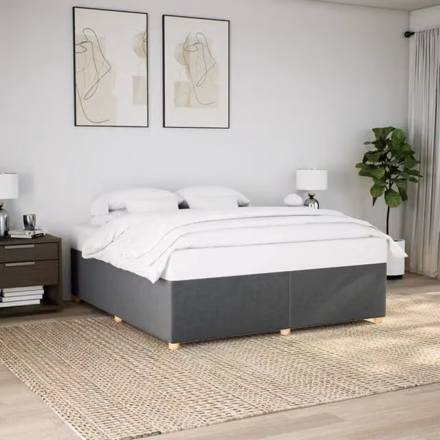 Giroletto vidaXL senza materasso in tessuto grigio con doghe in legno 200 x 200 cm – 1