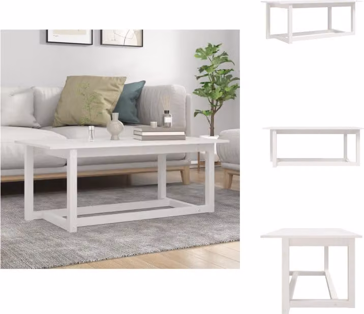 vidaXL Tavolino bianco 110x55x45 cm in legno di pino massiccio - Tavolini da caffè