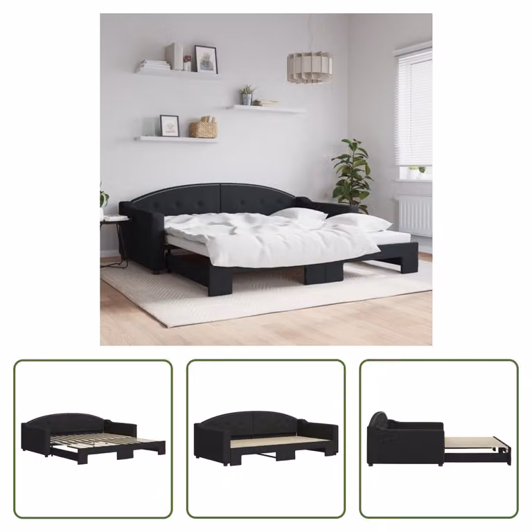 The Living Store letto da giorno allungabile nero 100x200 cm in tessuto