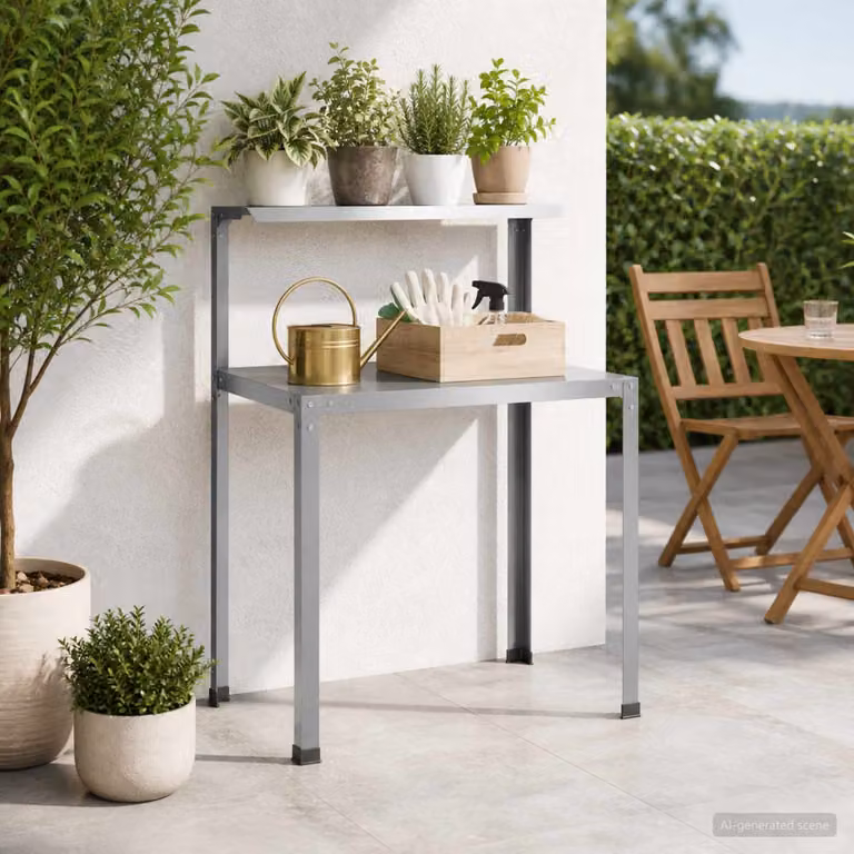vidaXL Tavolo da rinvaso in acciaio zincato Argento L: 60 cm, P: 50 cm, H: 104 cm