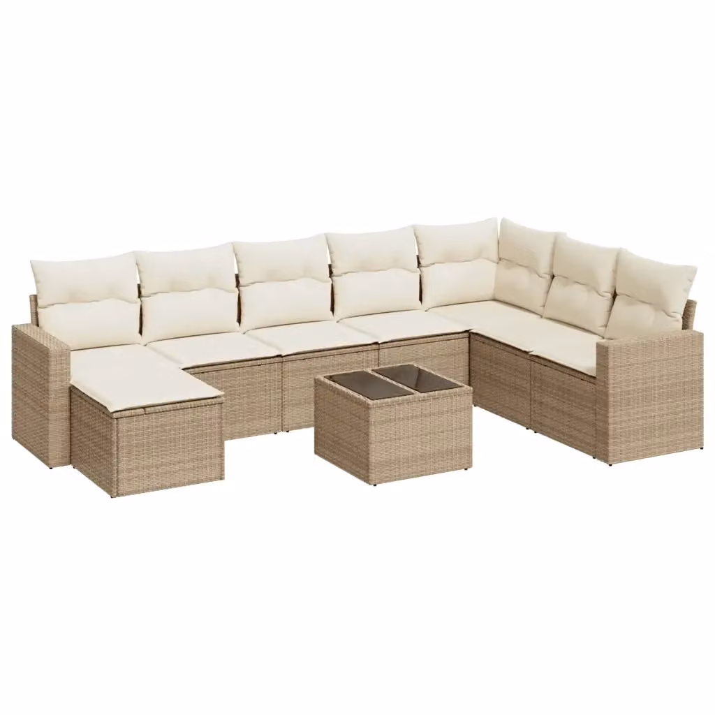 vidaXL Set Divano da Giardino 9 pz a Forma di L con Cuscini Beige e Tavolino, Struttura in Metallo e Polyrattan per Terrazza e Giardino – 2
