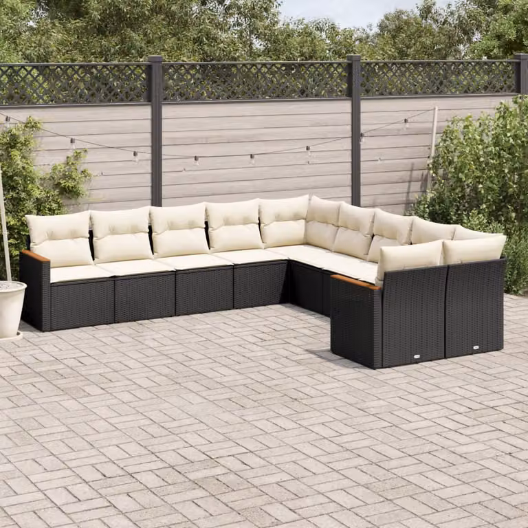 vidaXL Set Divani da Giardino 10pz in Polyrattan Nero con Cuscini Imbottiti e Rivestimenti Rimovibili