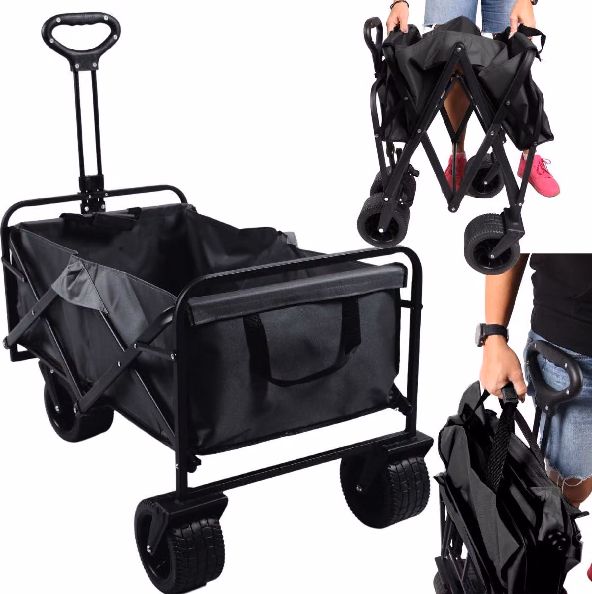 Fit4med | Carrello manuale - Nero - Portata 120 kg - Struttura pieghevole - Capacità 90 litri