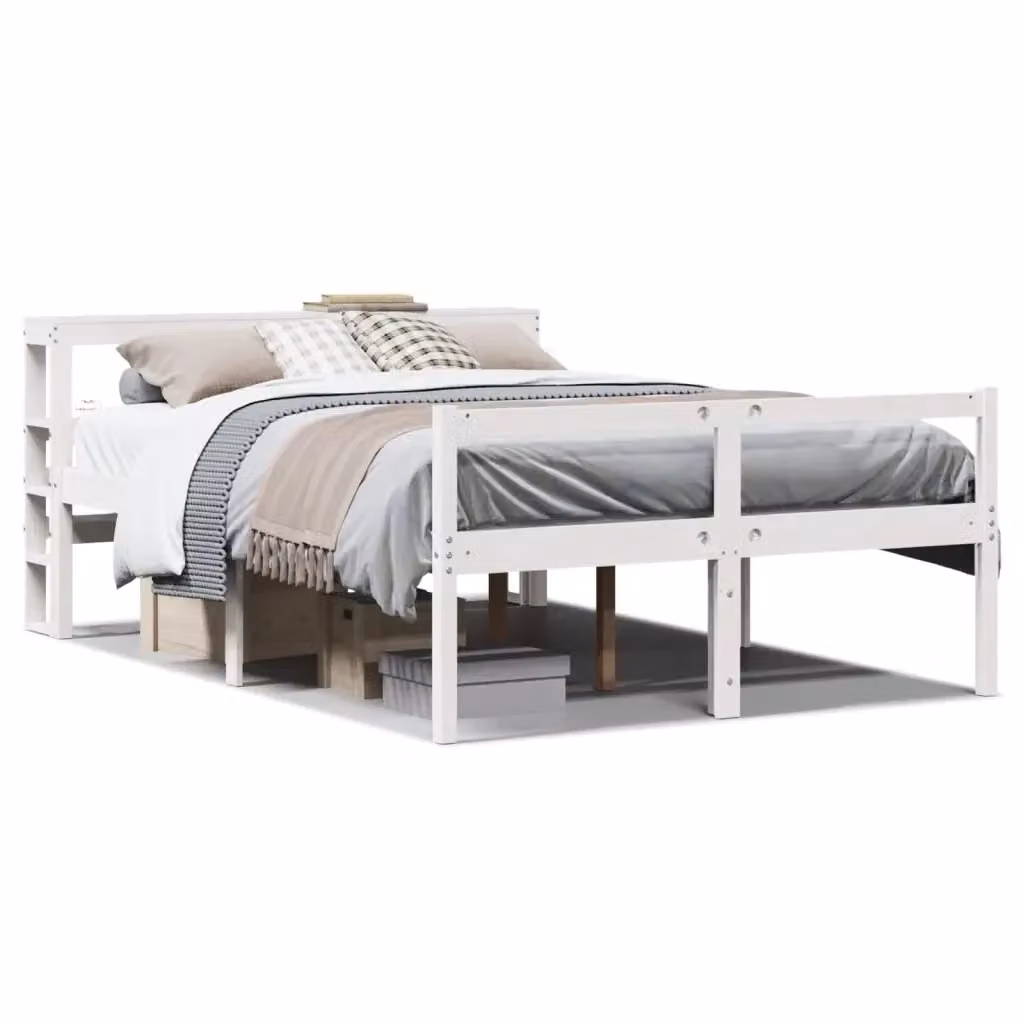 Letto per anziani vidaXL in legno massello di pino bianco con scomparti laterali L/P/H: 120 x 200 x 126 cm – 2