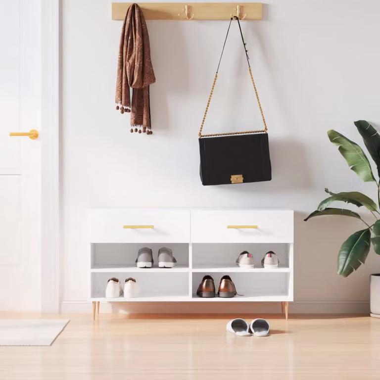 vidaXL Panca Porta Scarpe Bianca in Legno e Metallo L: 102 cm, P: 35 cm, H: 55 cm