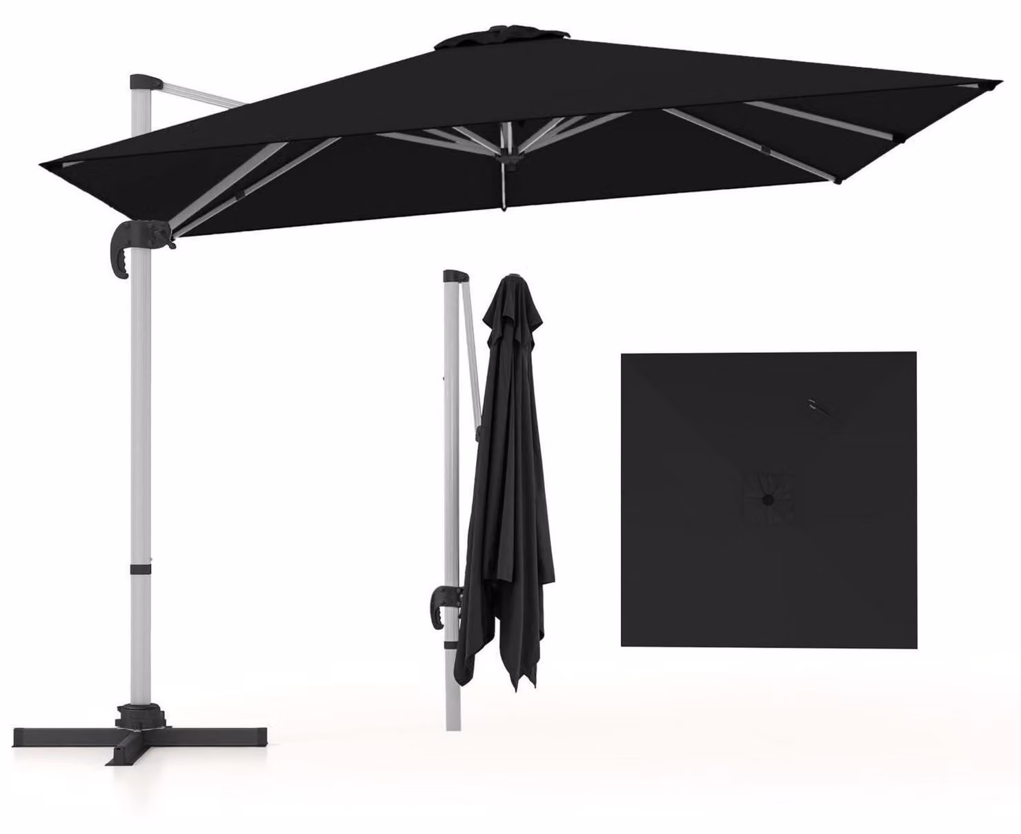 Ombrellone da giardino, 300x300 cm, girevole, nero, in ferro e alluminio