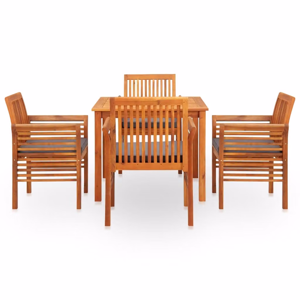 Set da Pranzo da Giardino 5 pz con Cuscini Massello di Acacia