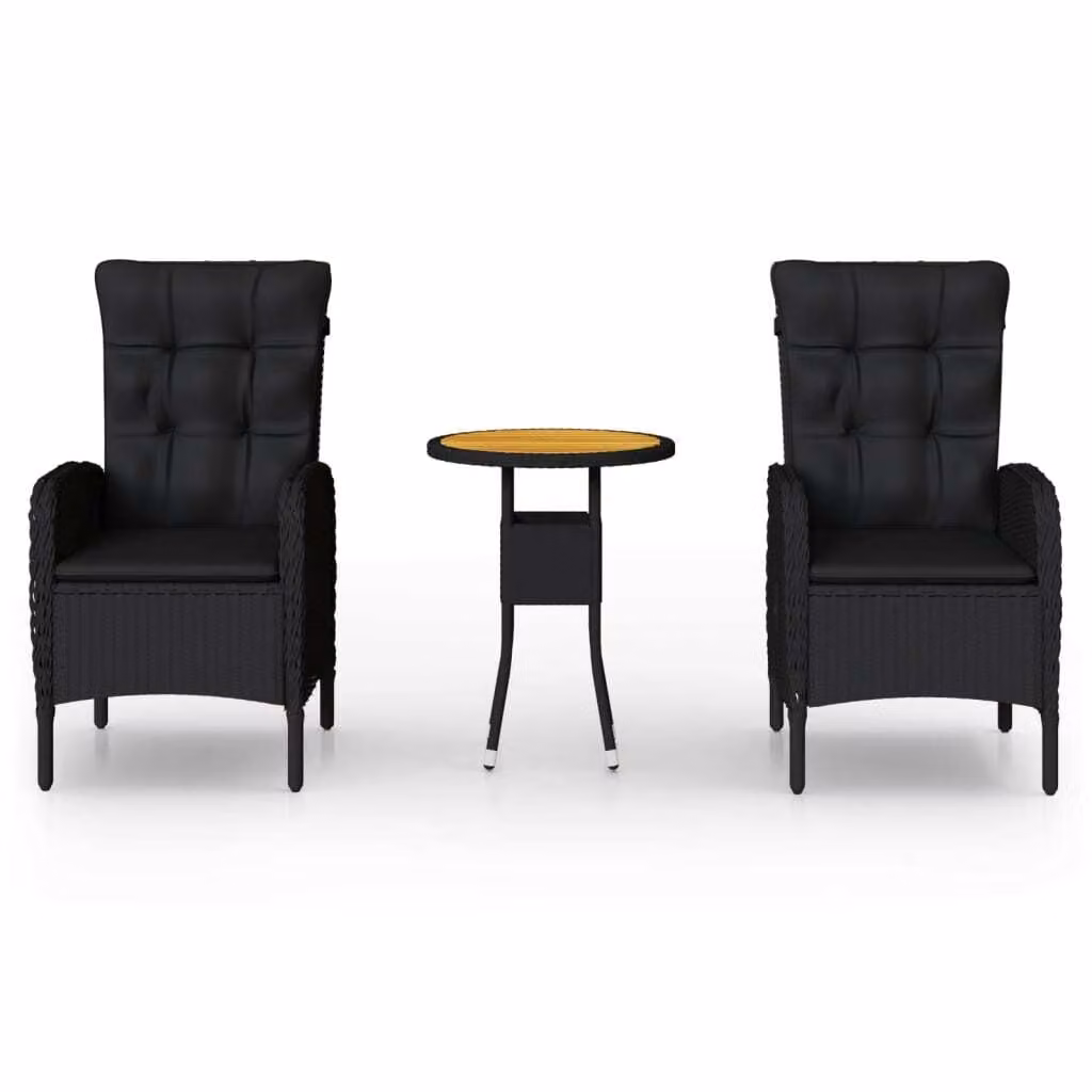 Set da Bistrot per Giardino 3 pz in Polyrattan Nero