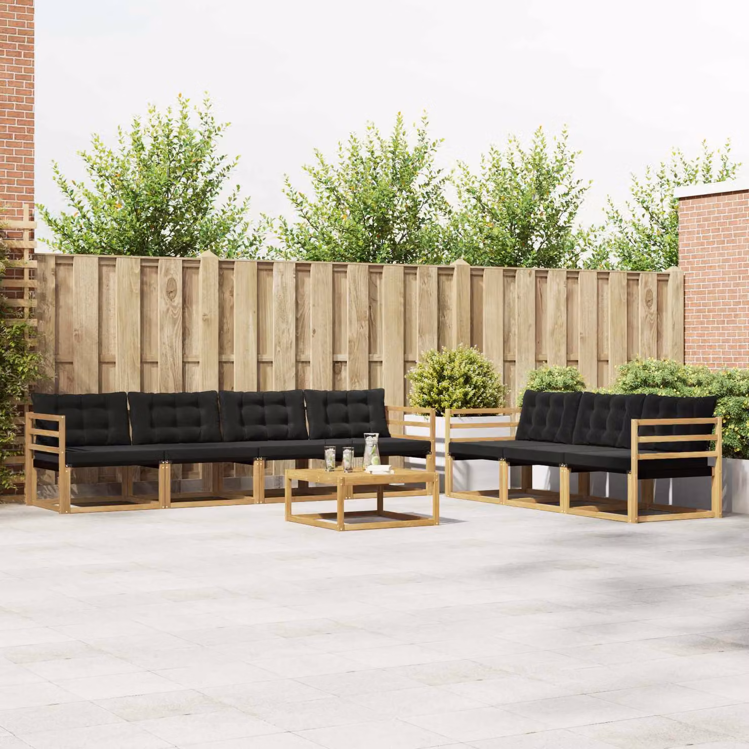 Set di divani da esterno vidaXL 8 pezzi in legno di acacia con tavolino e cuscini, Bianco e Nero