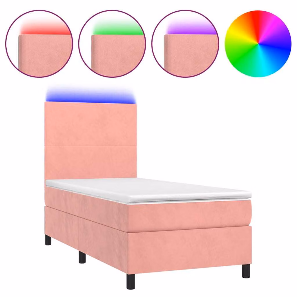 Letto a Molle con Materasso e LED Rosa 80x200 cm in Velluto