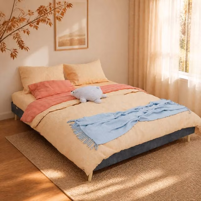 Letto matrimoniale 160 × 200 cm con testiera geometrica rete a doghe tessuto grigio struttura in metallo