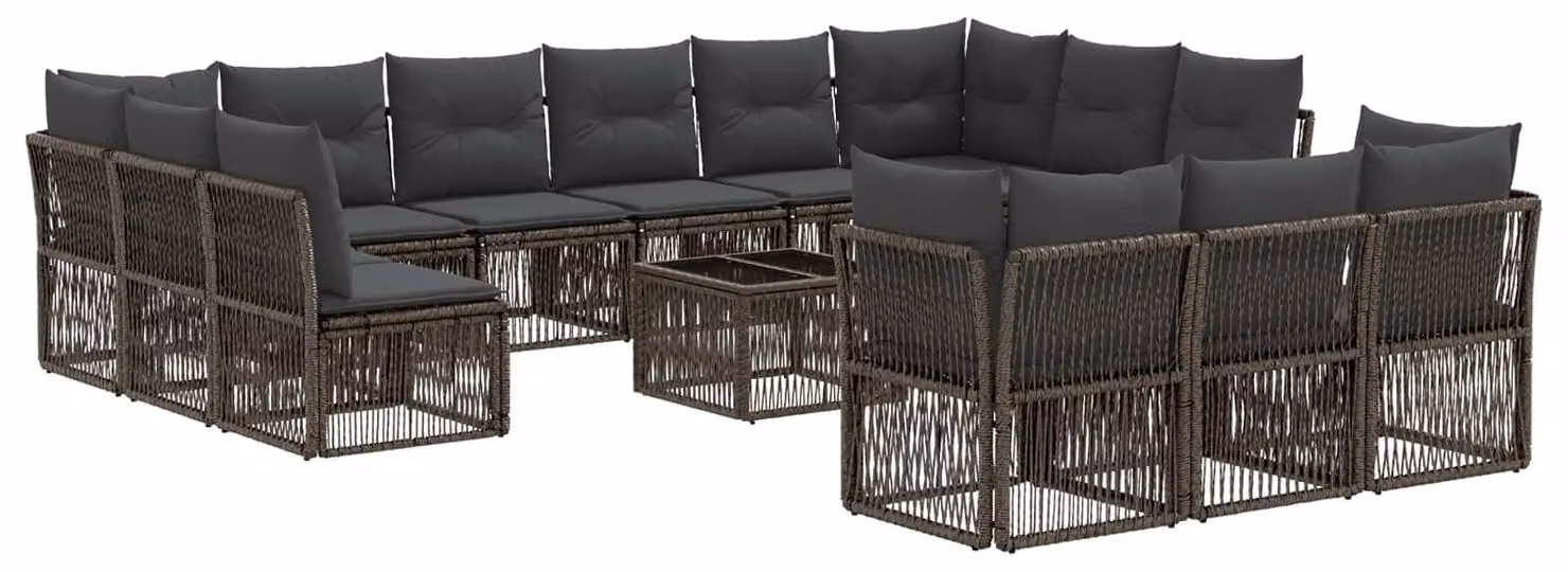 Set Divano da Giardino 14 pcs Grigio polyrattan