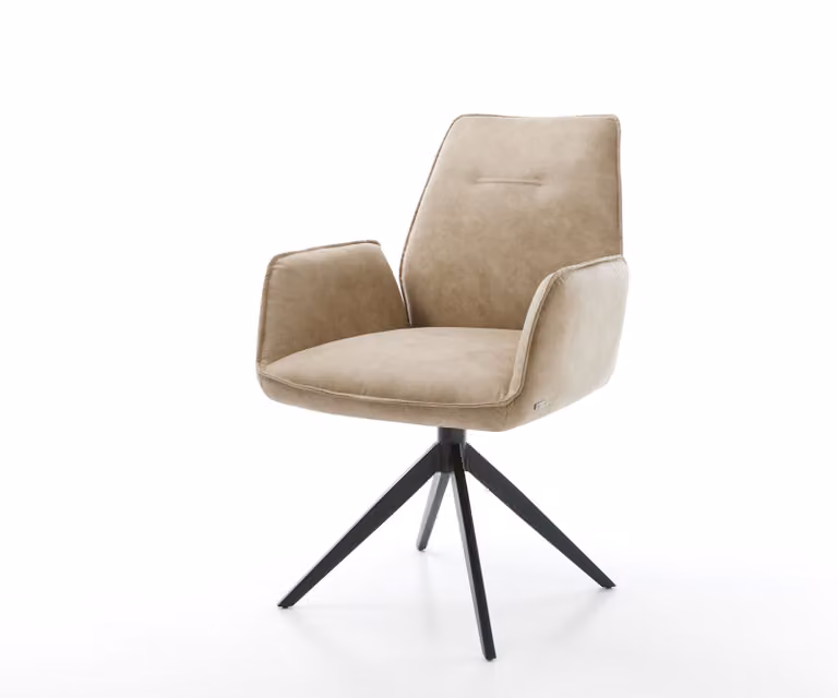 DELIFE Sedia da pranzo Zoa-Flex, rivestita in microfibra beige, stile vintage, struttura a croce nera, seduta ampia con molle a sacco