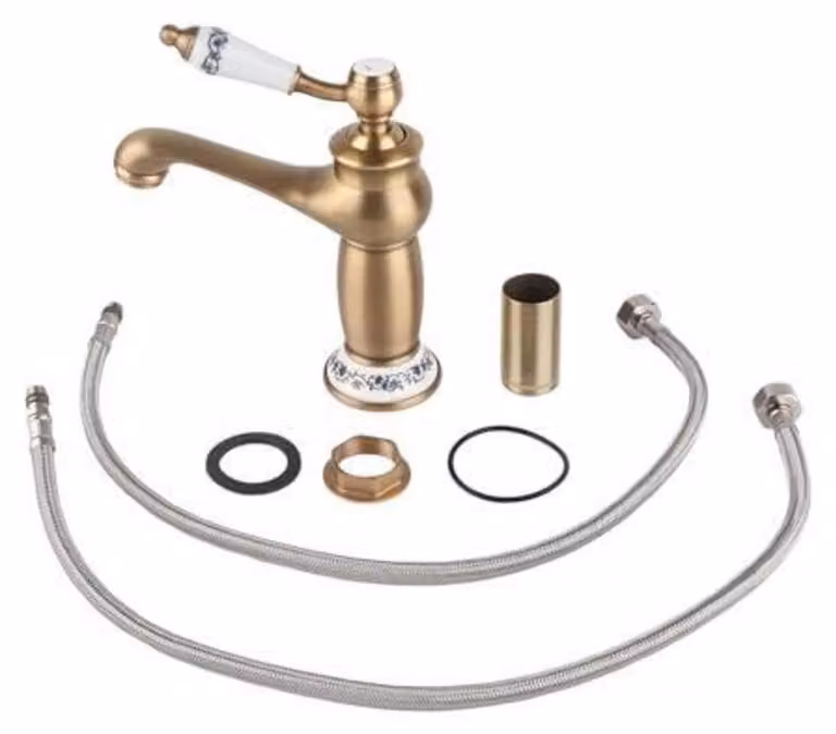 Miscelatore monocomando per lavabo, stile antico, in ottone e Vetroceramica, design vintage, con fiori, per acqua calda e fredda, attacco G1/2"
