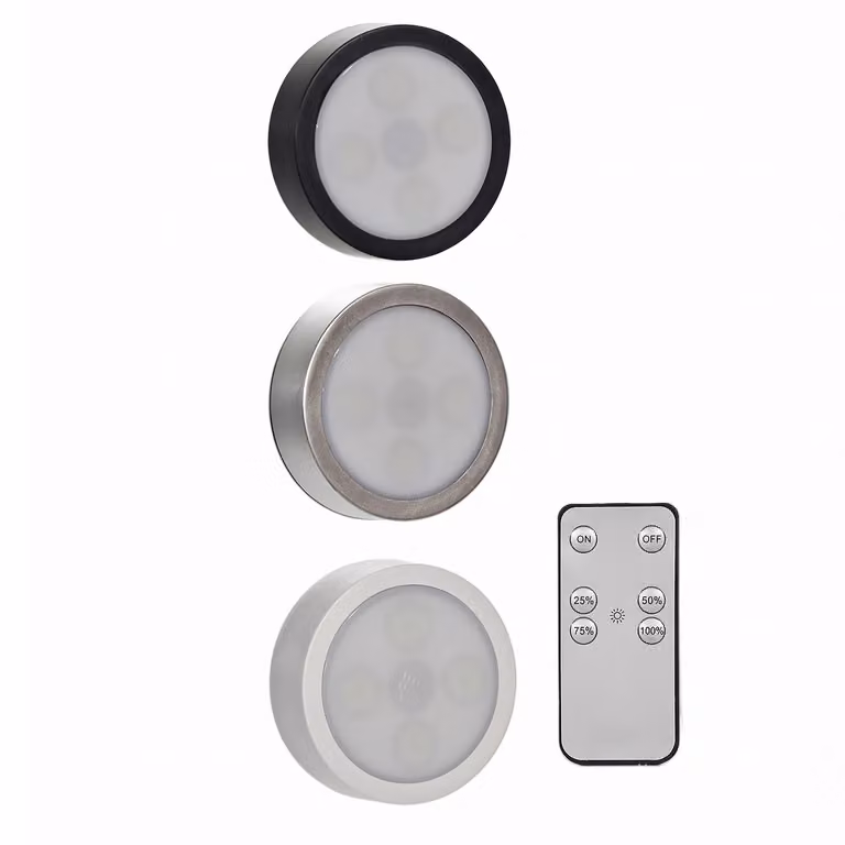 Set di 3 Lampade LED Magnetic Round DICTROLUX con Telecomando, Luce Bianca Fredda, Ideali per Sottopensile in Cucina o Corridoio
